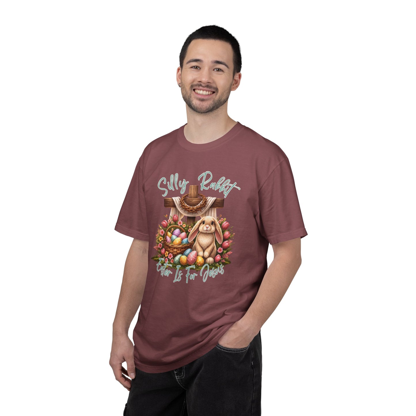 COMFORT COLORS -  Silly Rabbit Easter Bunny T-shirt | Pastel Eggs, Basket, Cross Back Print