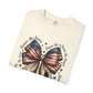 COMFORT COLORS - Patriotic American Flag Bow T-Shirt — "Home of the Brave" Fourth of July Tee