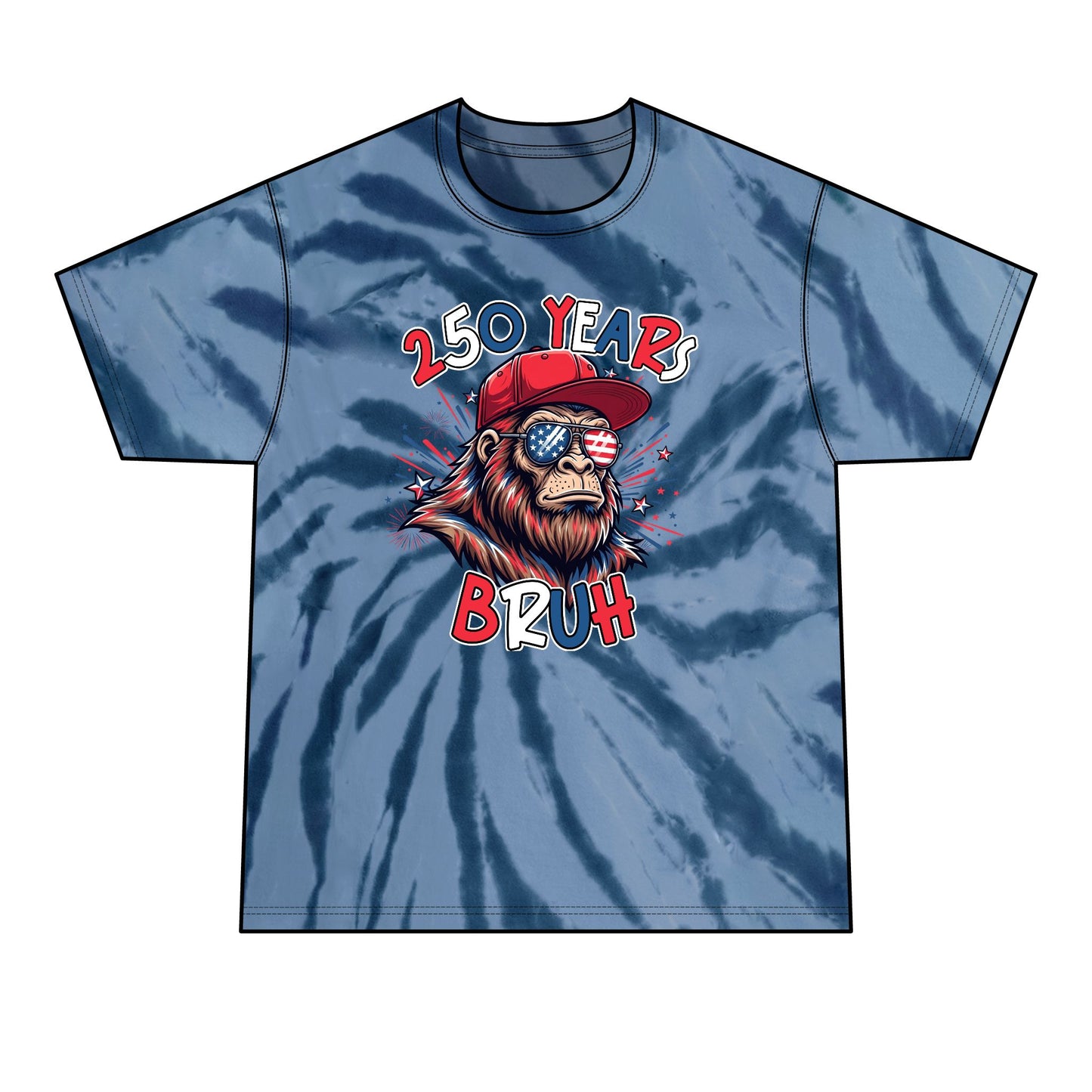 Patriotic Ape Tie-Dye Tee – "250 Years Bruh" Graphic Men’s Shirt