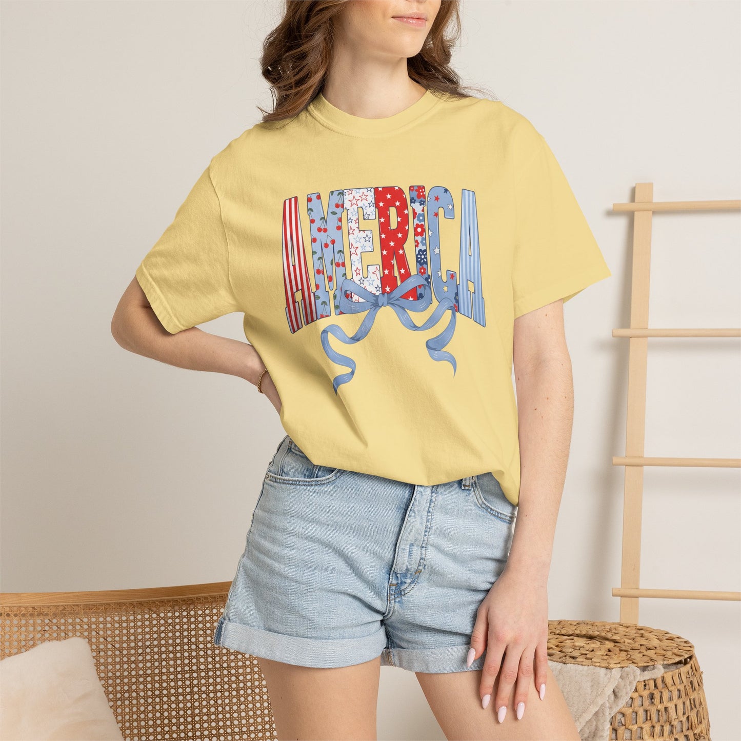 COMFORT COLORS  - America Graphic T-Shirt – Patriotic Red White Blue Tee with Ribbon