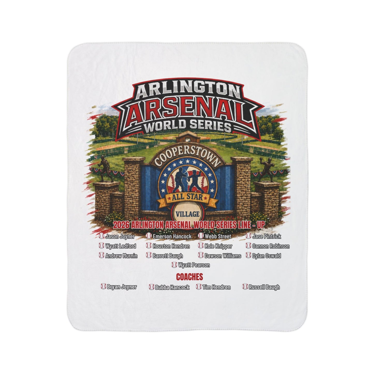 Arlington Arsenal World Series Sherpa Fleece Blanket — Cooperstown All-Star Team Throw