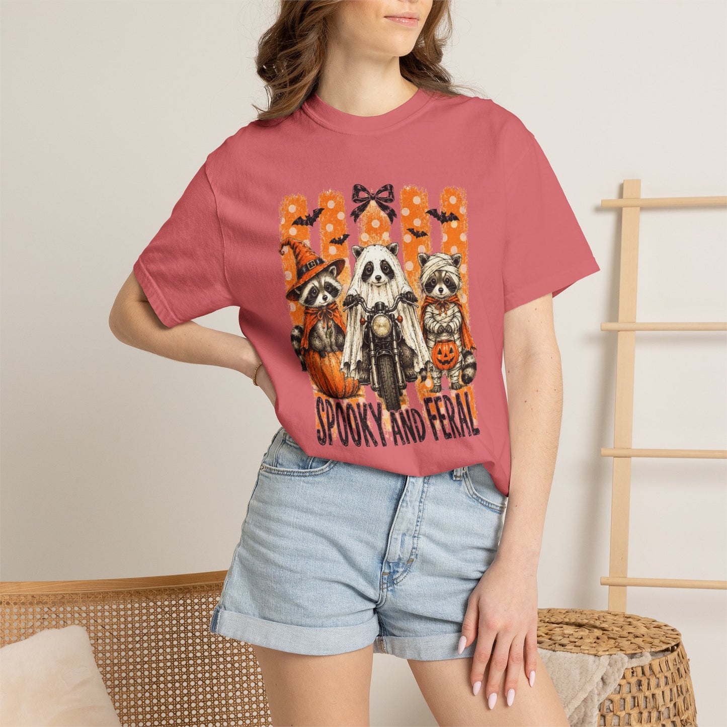 COMFORT COLORS - Spooky and Feral Halloween T-Shirt — Raccoon & Pumpkin Costume Tee