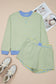 Yellow Stripe Color Block Detail Long Sleeve Pullover Elastic Waist Pull On Shorts 2pcs Set