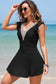 Mist Green Ruffled Short Sleeve Lace Trim V Neck One Piece Swim Dress