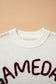 Beige Drop Shoulder Game Day Letter Print Pullover Sweater