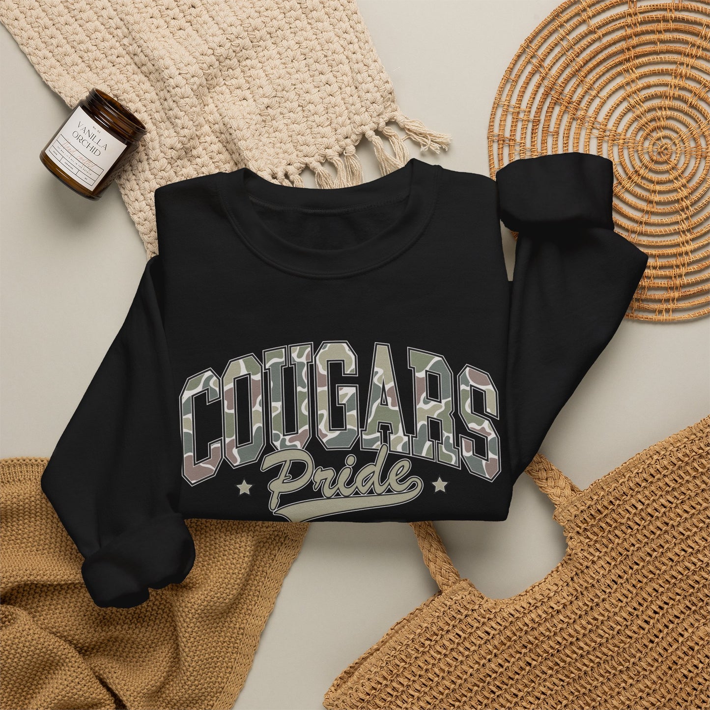 GILDAN - Cougars Pride Crewneck Sweatshirt — Vintage Camo School Spirit Pullover