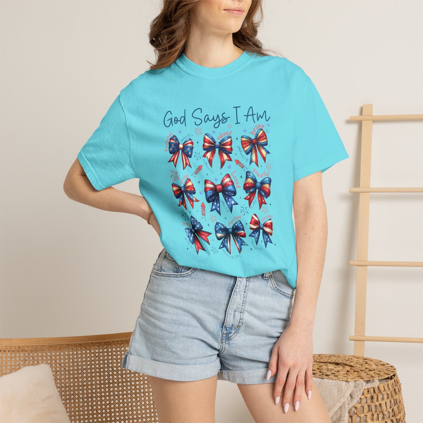COMFORT COLORS God Says I Am Patriotic Ribbon T-Shirt