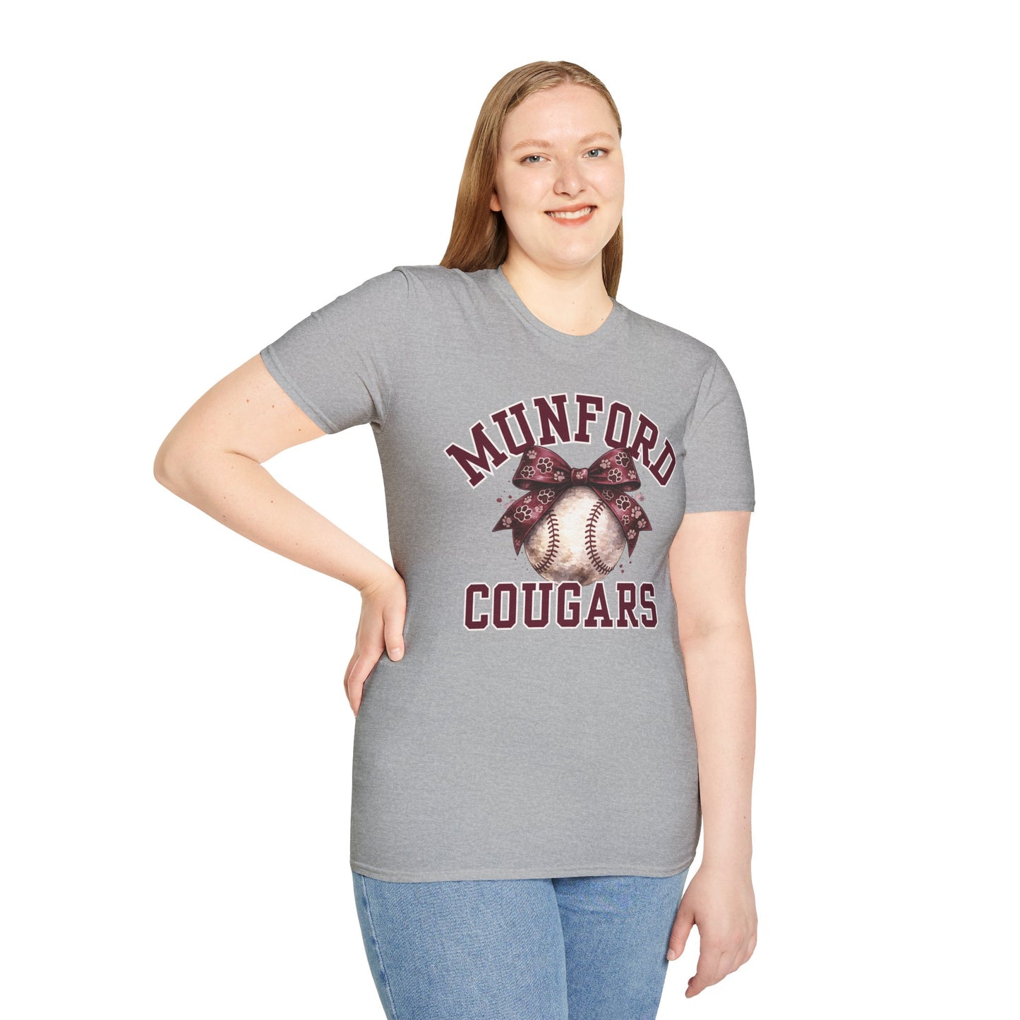 Munford Cougars Softball T-Shirt — Baseball with Bow Team Tee
