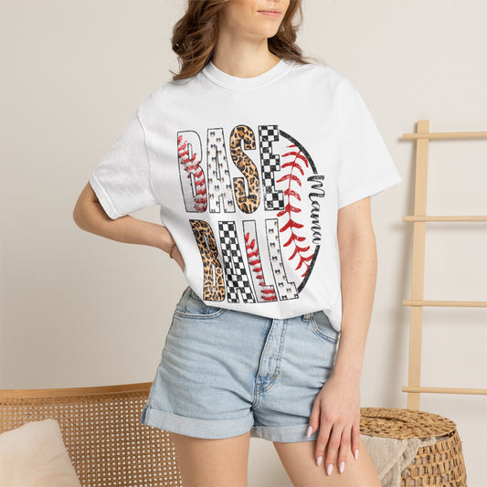 *** SPECIAL REQUESTS - MORGAN JETT - COMFORT COLORS - Baseball Mom Graphic T-Shirt — Leopard & Checker Pattern Baseball Design