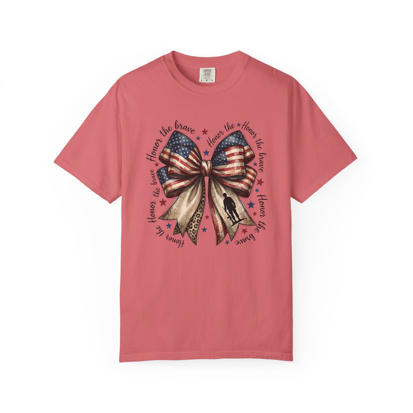 COMFORT COLORS - Patriotic American Flag Bow T-Shirt — "Home of the Brave" Fourth of July Tee