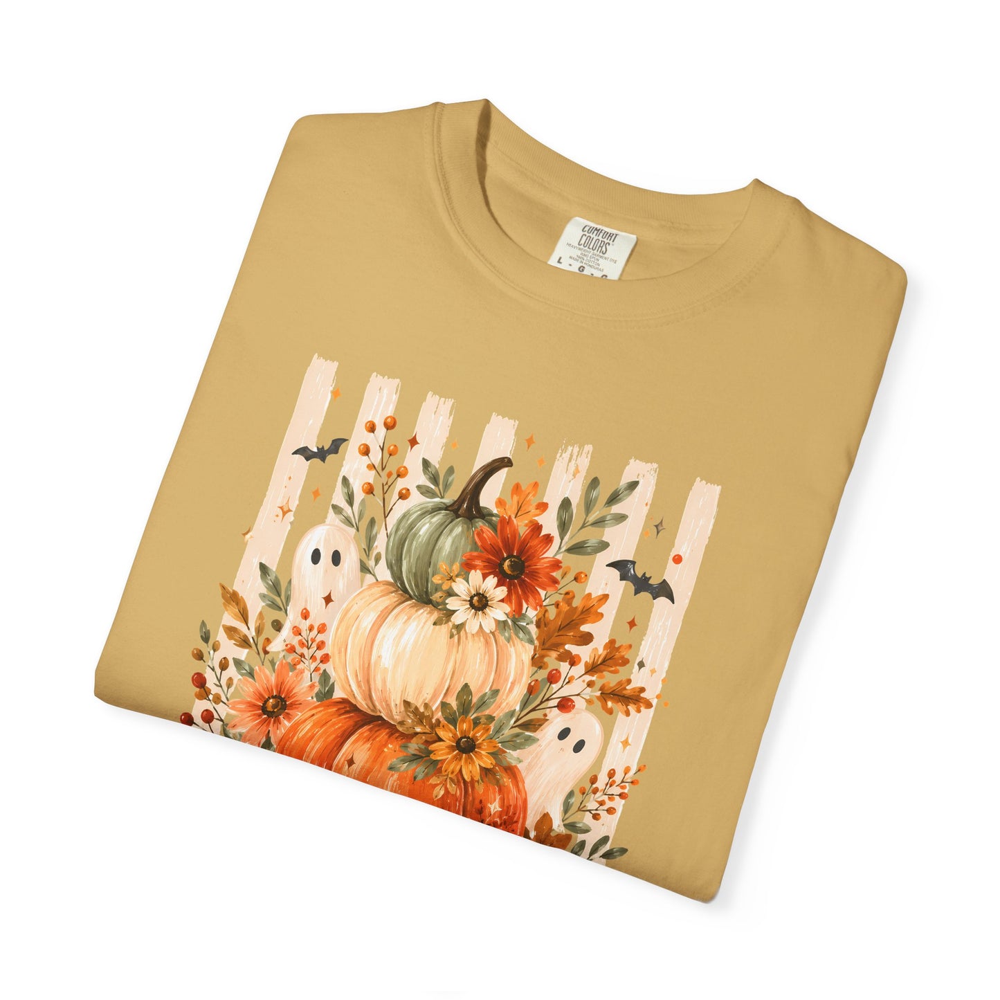 COMFORT COLORS - Pumpkin Stack 'Boo Y'all' Fall T-Shirt — Autumn Floral Halloween Tee