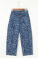 Khaki Leopard Printed Drawstring Elastic Waistband Pocketed Wide Leg Jeans