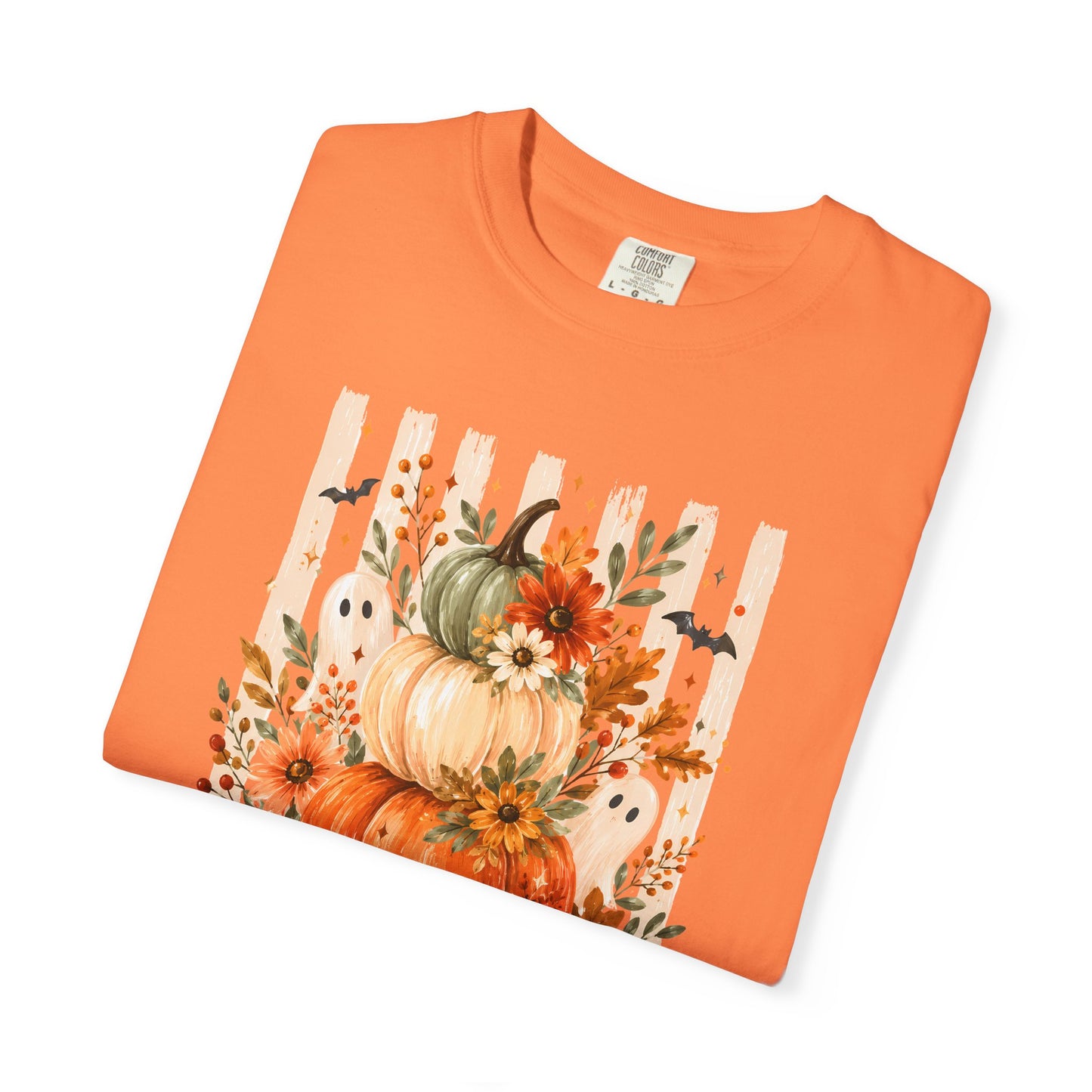 COMFORT COLORS - Pumpkin Stack 'Boo Y'all' Fall T-Shirt — Autumn Floral Halloween Tee