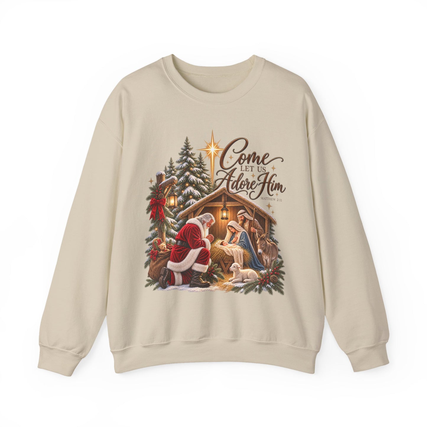 GILDAN - Crewneck Sweatshirt - 'Come Let Us Adore Him' Nativity Christmas Sweatshirt