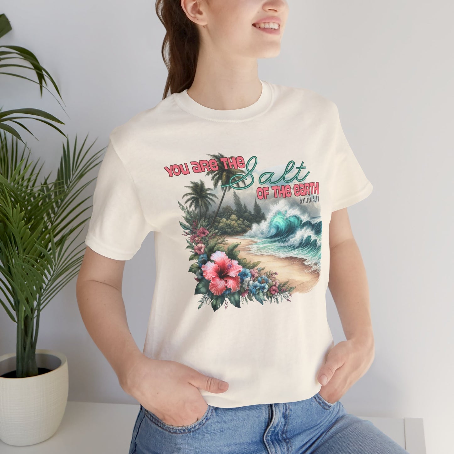 You Are the Salt of the Earth Beach T-Shirt – Tropical Floral Christian Faith Tee