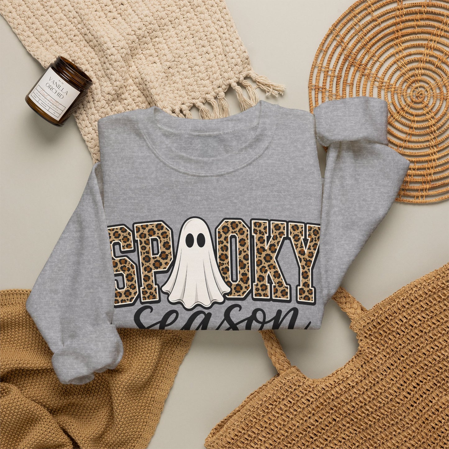 GILDAN - Spooky Season Sweatshirt — Leopard Print Ghost Halloween Crewneck