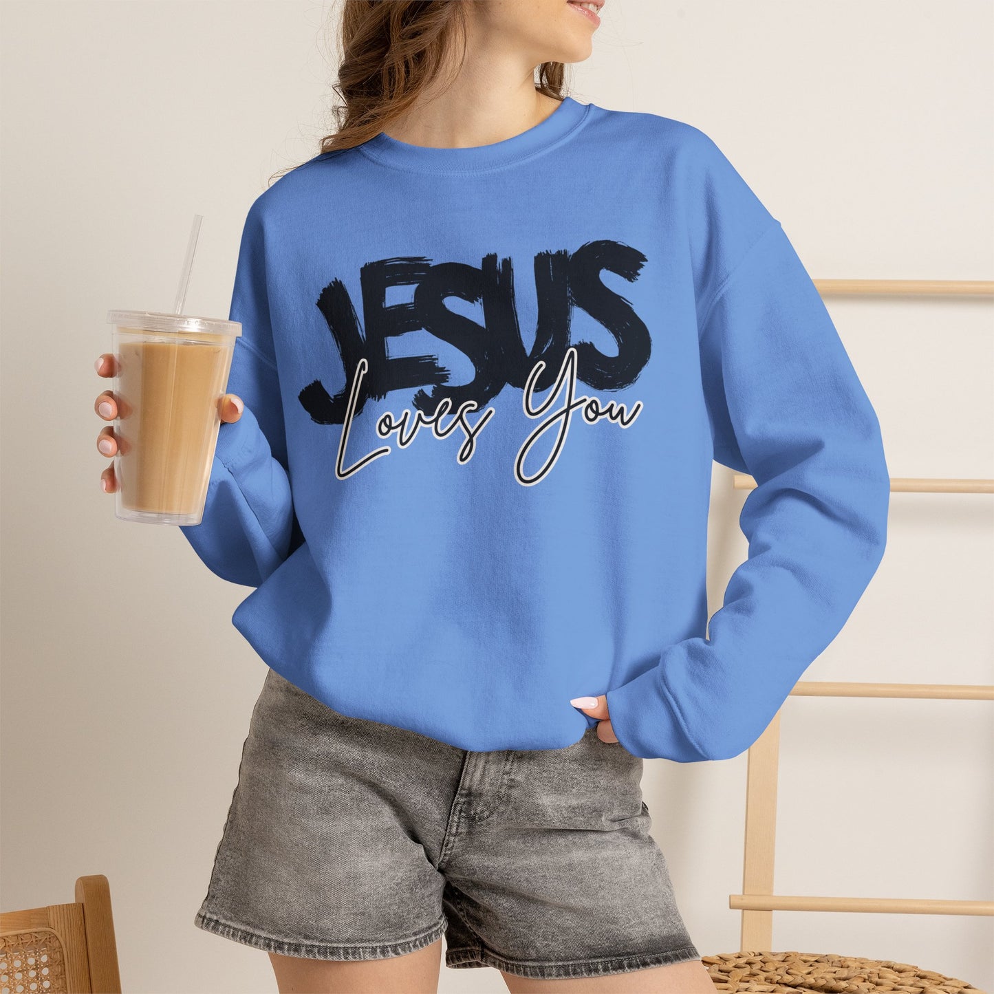 GILDAN - JESUS LOVES YOU NEUTRAL ADULT SWEATSHIRT