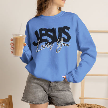 GILDAN - JESUS LOVES YOU NEUTRAL ADULT SWEATSHIRT