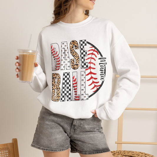 GILDAN - Baseball Leopard Print Crewneck Sweatshirt