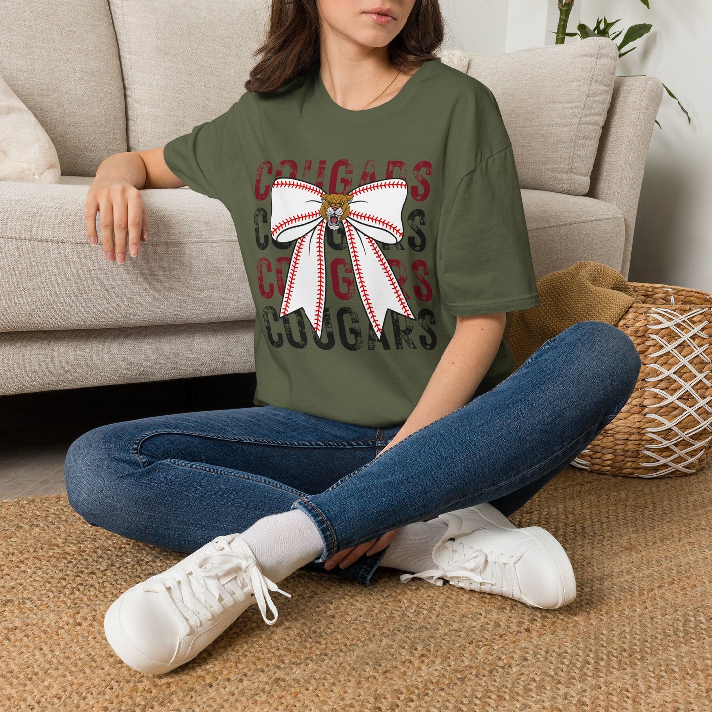 GILDAN - Cougars Bow Baseball T-Shirt — Cheer Team Spirit Tee