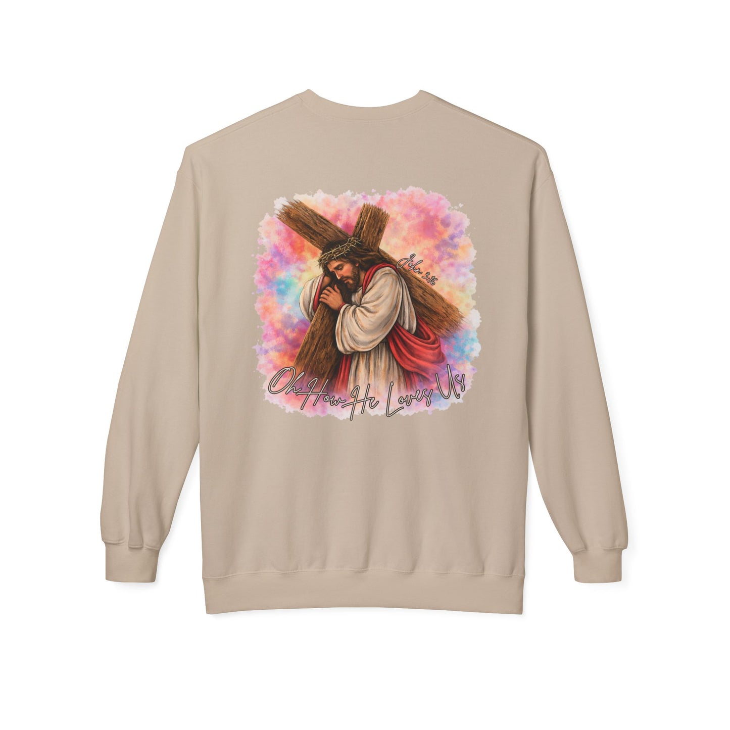 Christian Sweatshirt — Jesus Carrying Cross Crewneck (Faith Over Fear)