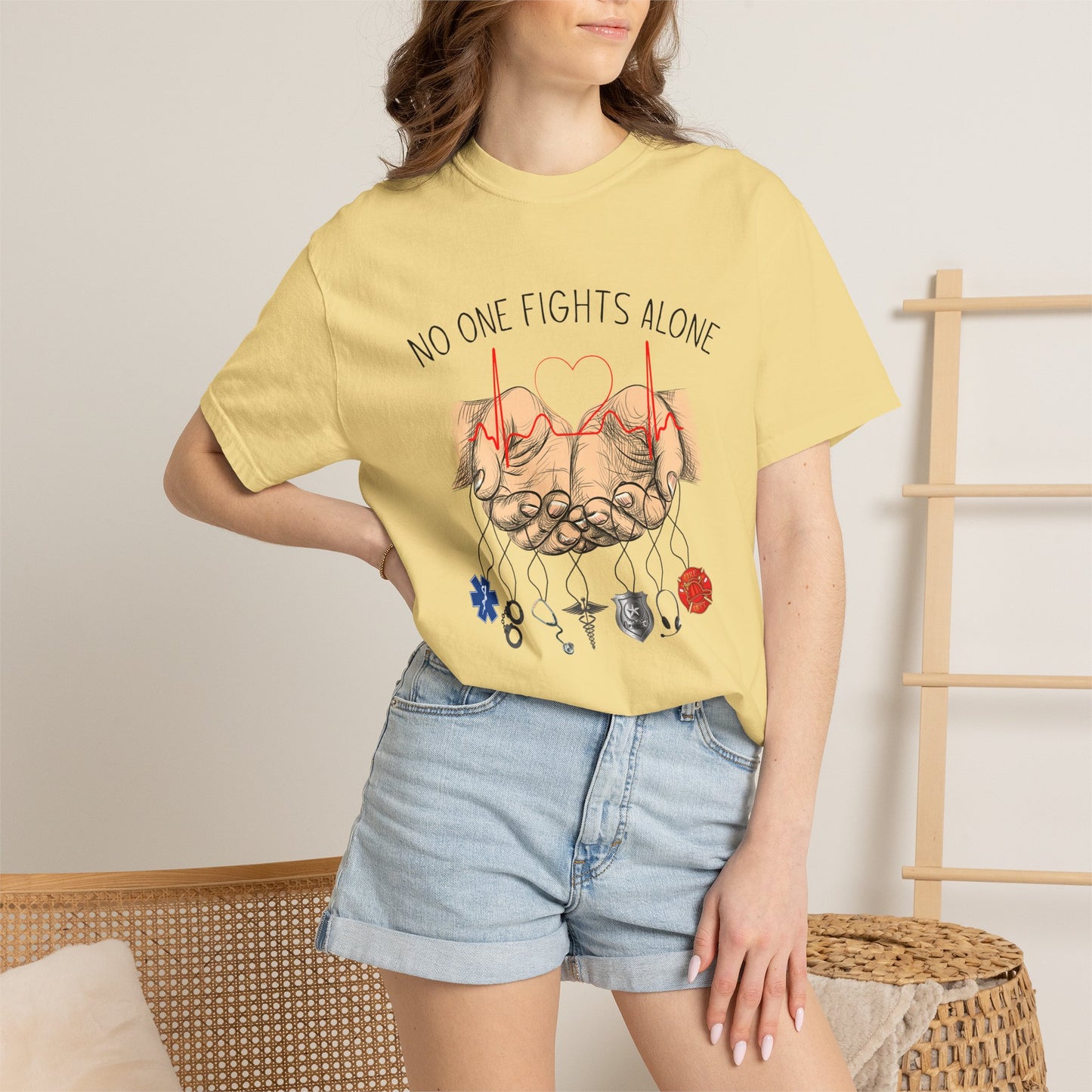 COMFORT COLORS - No One Fights Alone T-Shirt — Supportive Cancer Awareness Tee