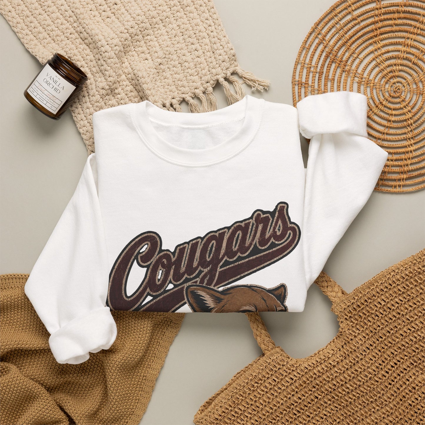 GILDAN - Cougars Mascot Crewneck Sweatshirt — Vintage Athletic Cougar Design