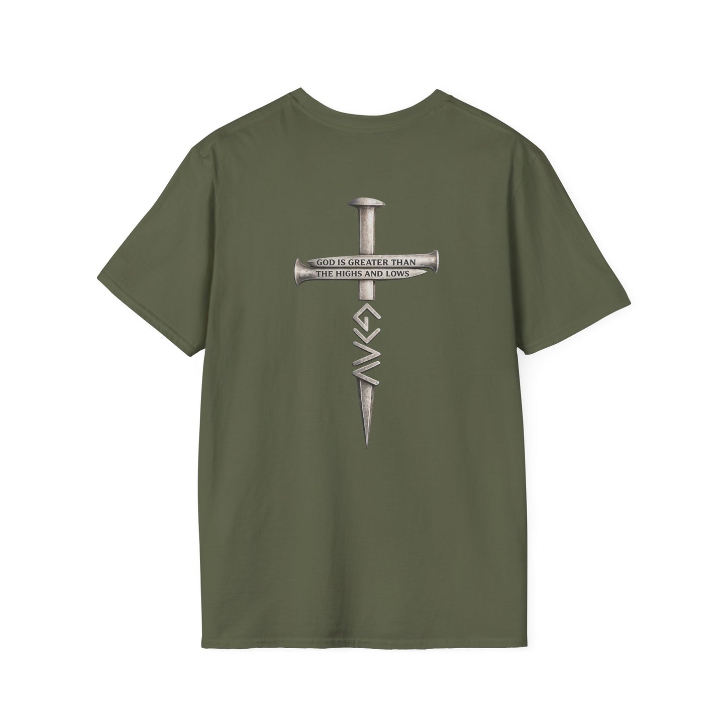 T-Shirt — 'Get Down' Cross & Nail Graphic