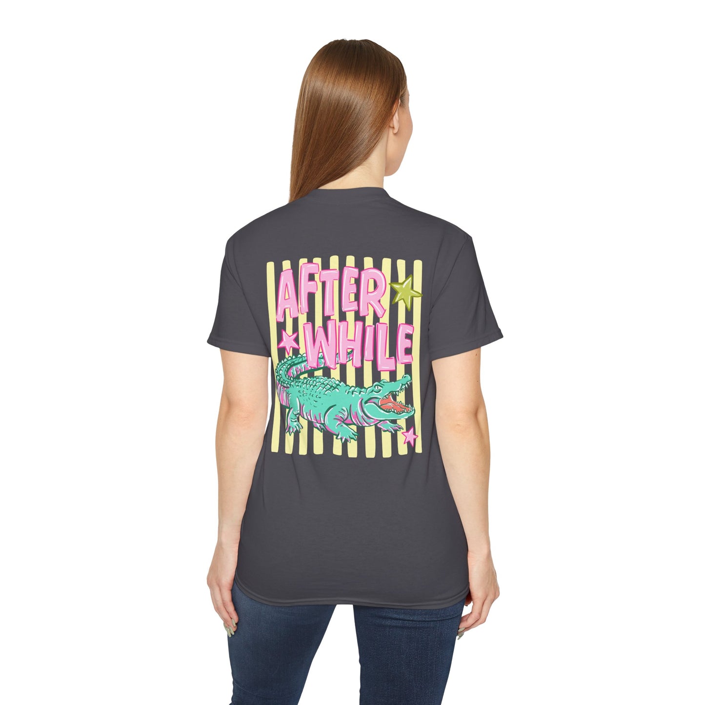 Later Alligator T‑Shirt — Retro Pink & Teal Gator Graphic Tee