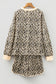 Brown Leopard Print Contrast Trim Long Sleeve Pullover Drawstring Shorts 2pcs Outfit