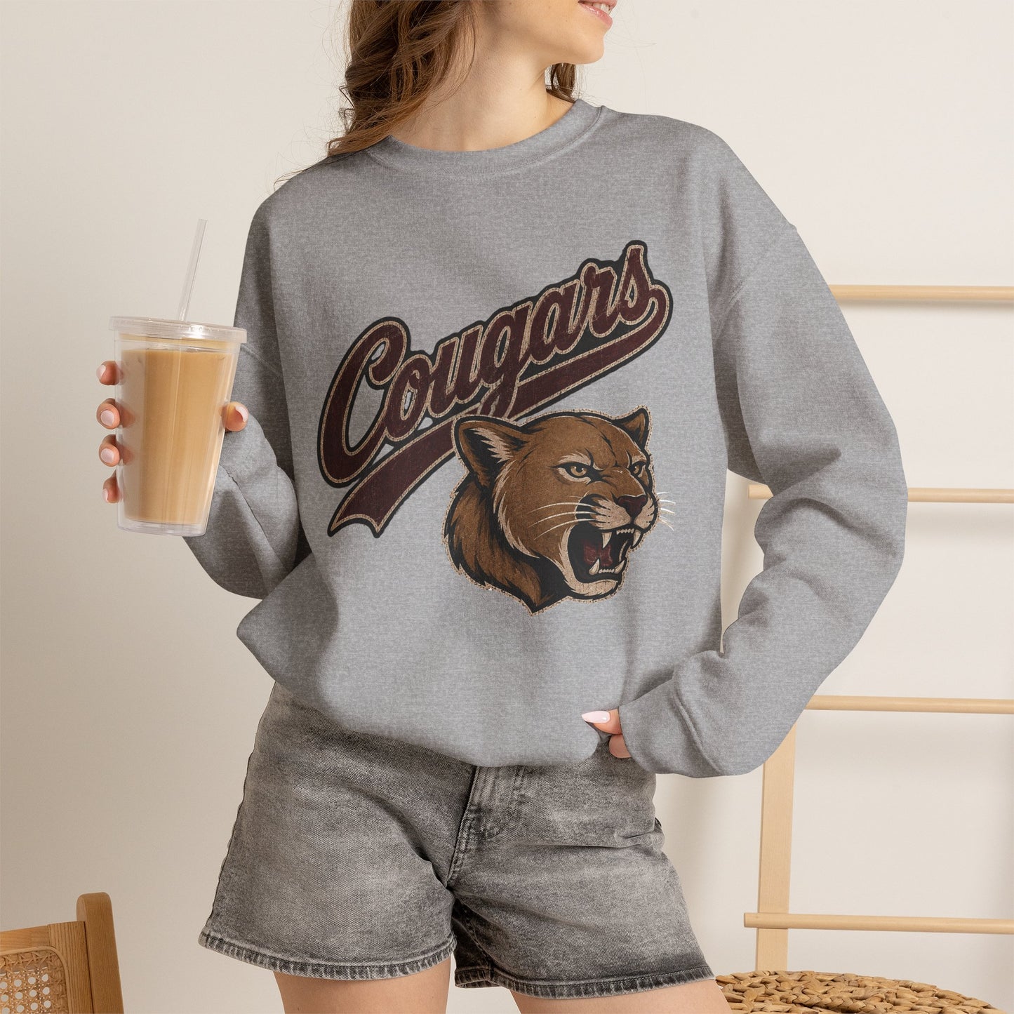 GILDAN - Cougars Mascot Crewneck Sweatshirt — Vintage Athletic Cougar Design