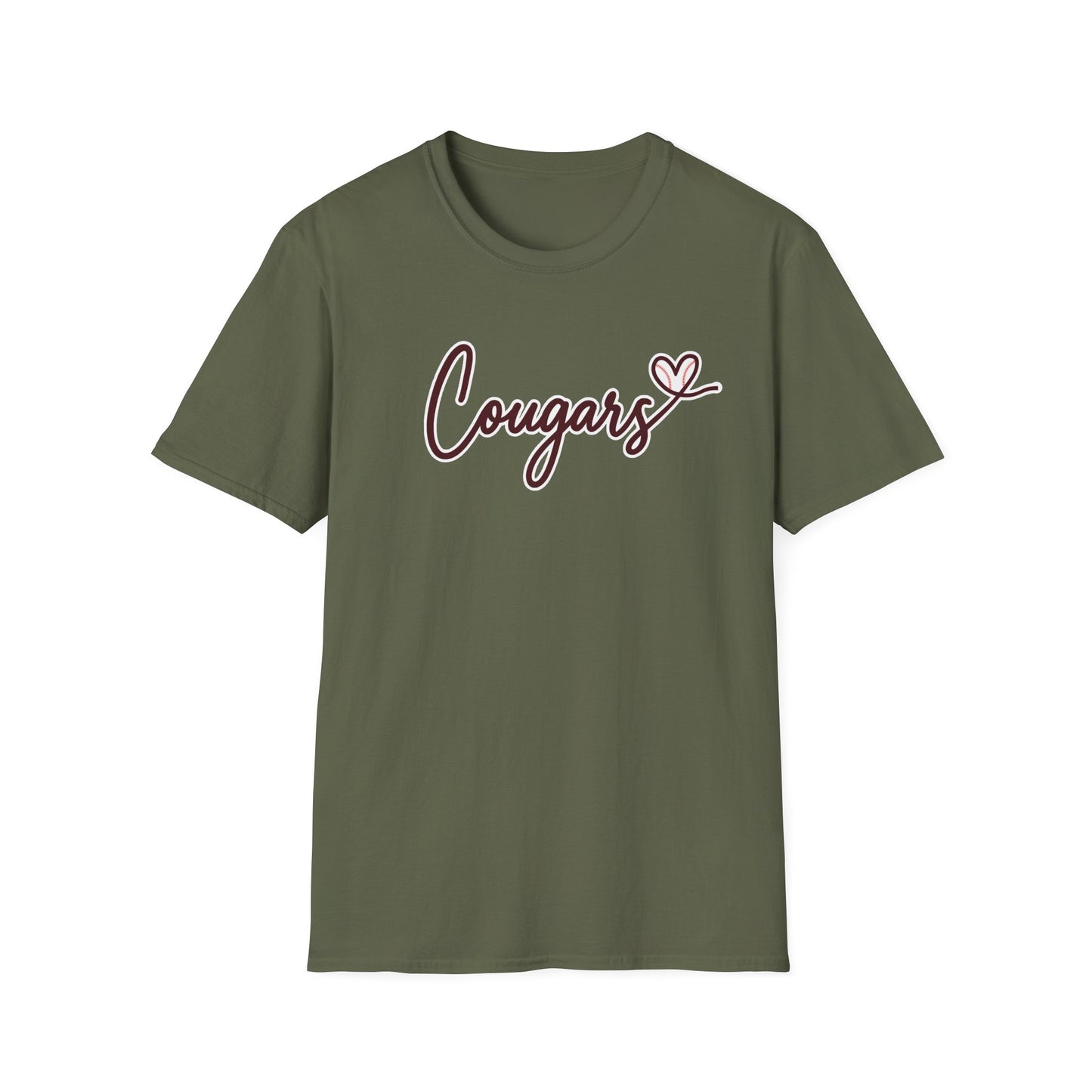 Cougars Script T-Shirt — Retro Pink Heart Team Tee