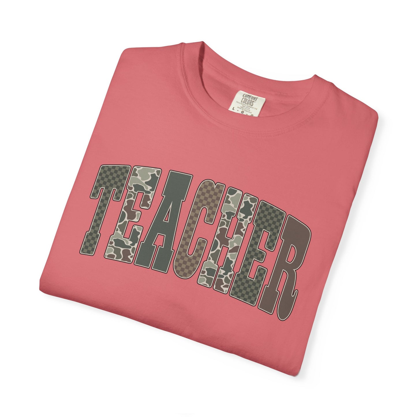 COMFORT COLORS - Teacher Graphic T-Shirt — Floral Pattern "TEACHER" Tee