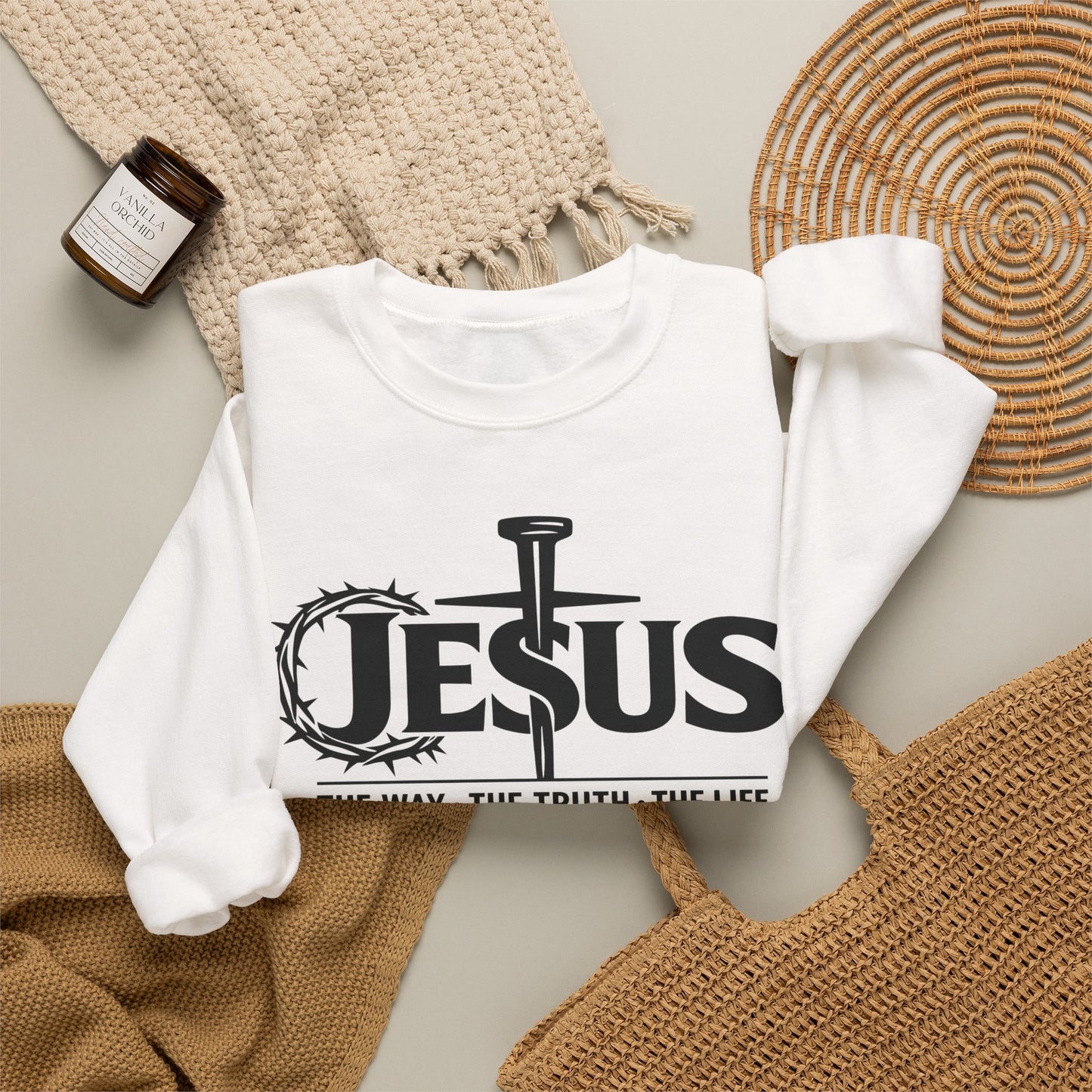 GILDAN - Jesus Crown of Thorns Crewneck Sweatshirt — "The Way · The Truth · The Life"