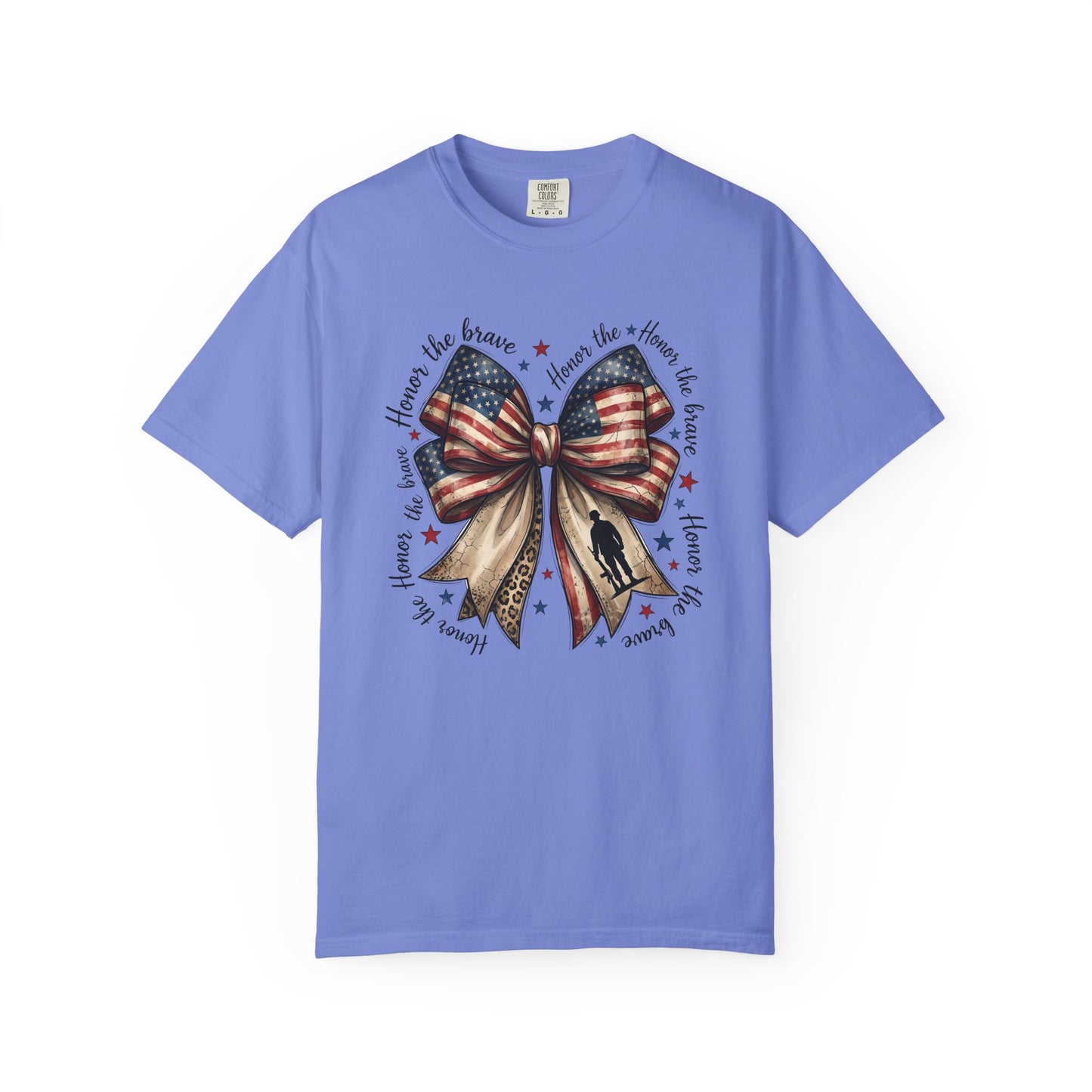 COMFORT COLORS - Patriotic American Flag Bow T-Shirt — "Home of the Brave" Fourth of July Tee