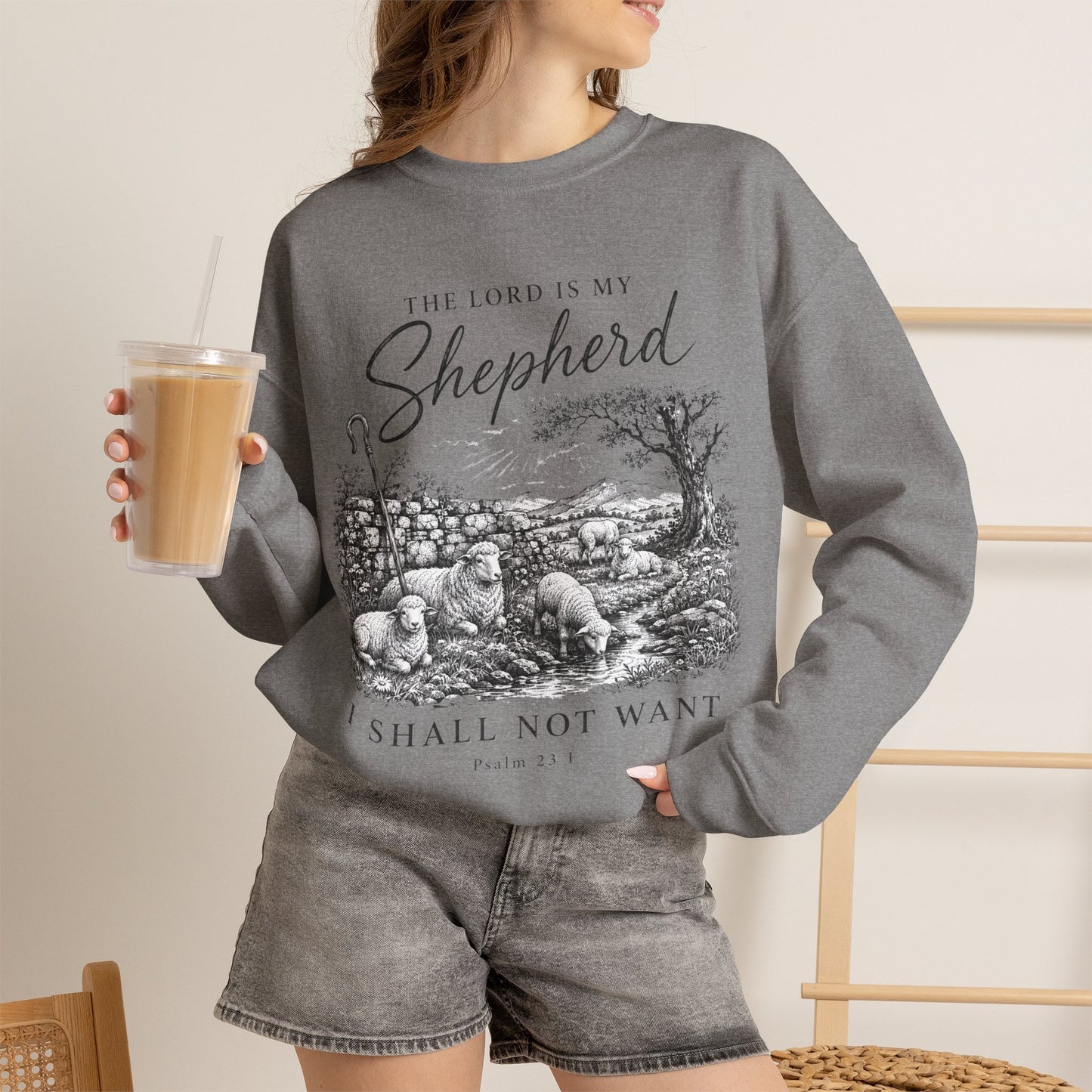 GILDAN - The Lord Is My Shepherd Psalm 23 Christian Crewneck Sweatshirt