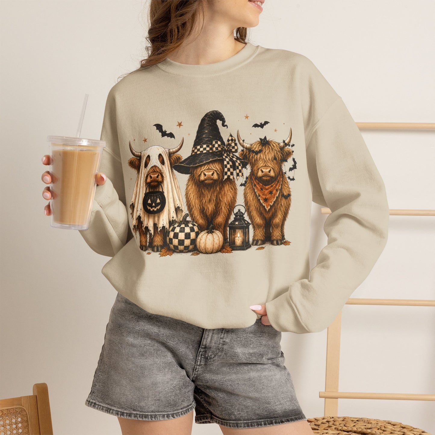 GILDAN -Halloween Dogs Crewneck Sweatshirt — Cute Witch, Ghost & Pumpkin Puppy Design
