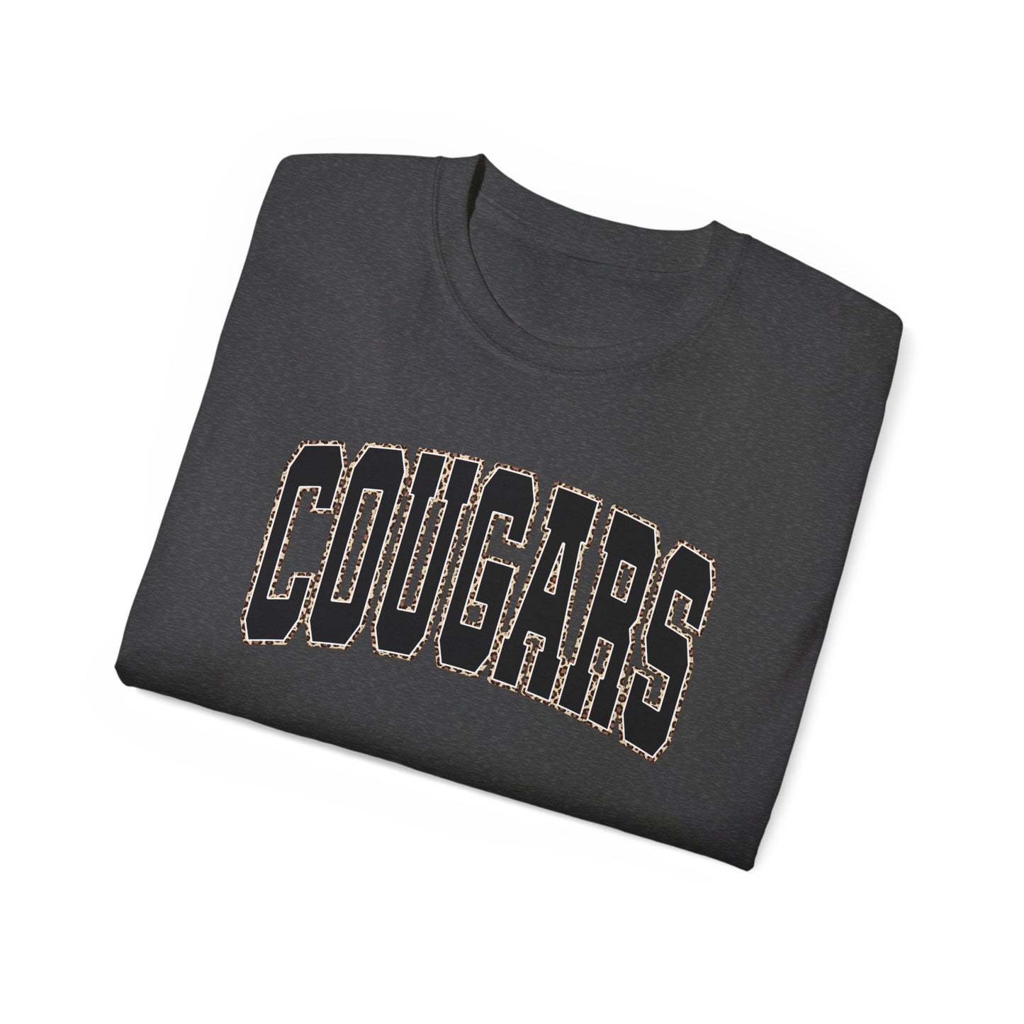 Cougars Arch Logo Tee Leopard Print Outline— Vintage Collegiate Graphic T-Shirt