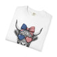 COMFORT COLORS - Patriotic Highland Cow T-Shirt — American Flag Heart Sunglasses