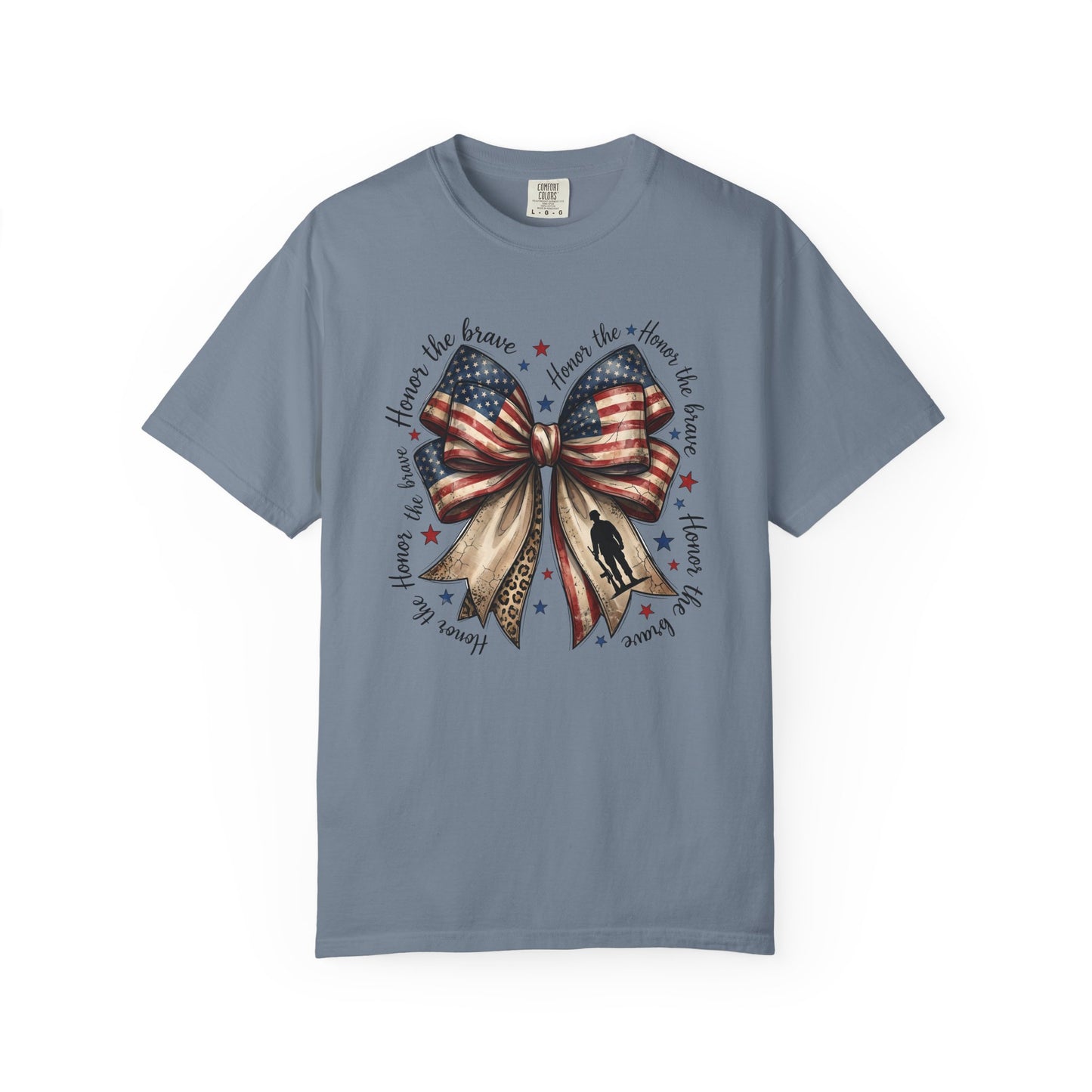 COMFORT COLORS - Patriotic American Flag Bow T-Shirt — "Home of the Brave" Fourth of July Tee