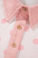 Pink Polka Dot Drop Shoulder Polo Loose Pullover Patch Pocket Casual Shorts Set