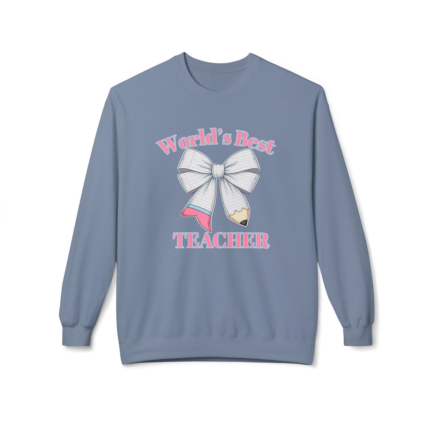 GILDAN -World’s Best Teacher Crewneck Sweatshirt — Bow & Pencil Teacher Gift
