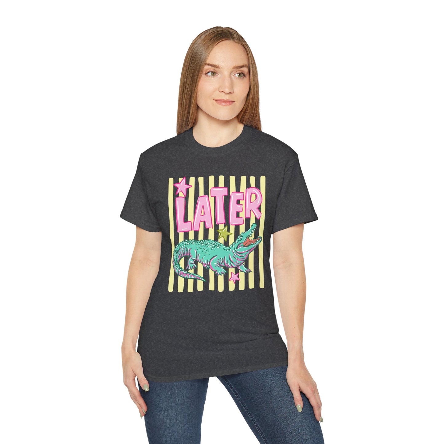 Later Alligator T‑Shirt — Retro Pink & Teal Gator Graphic Tee