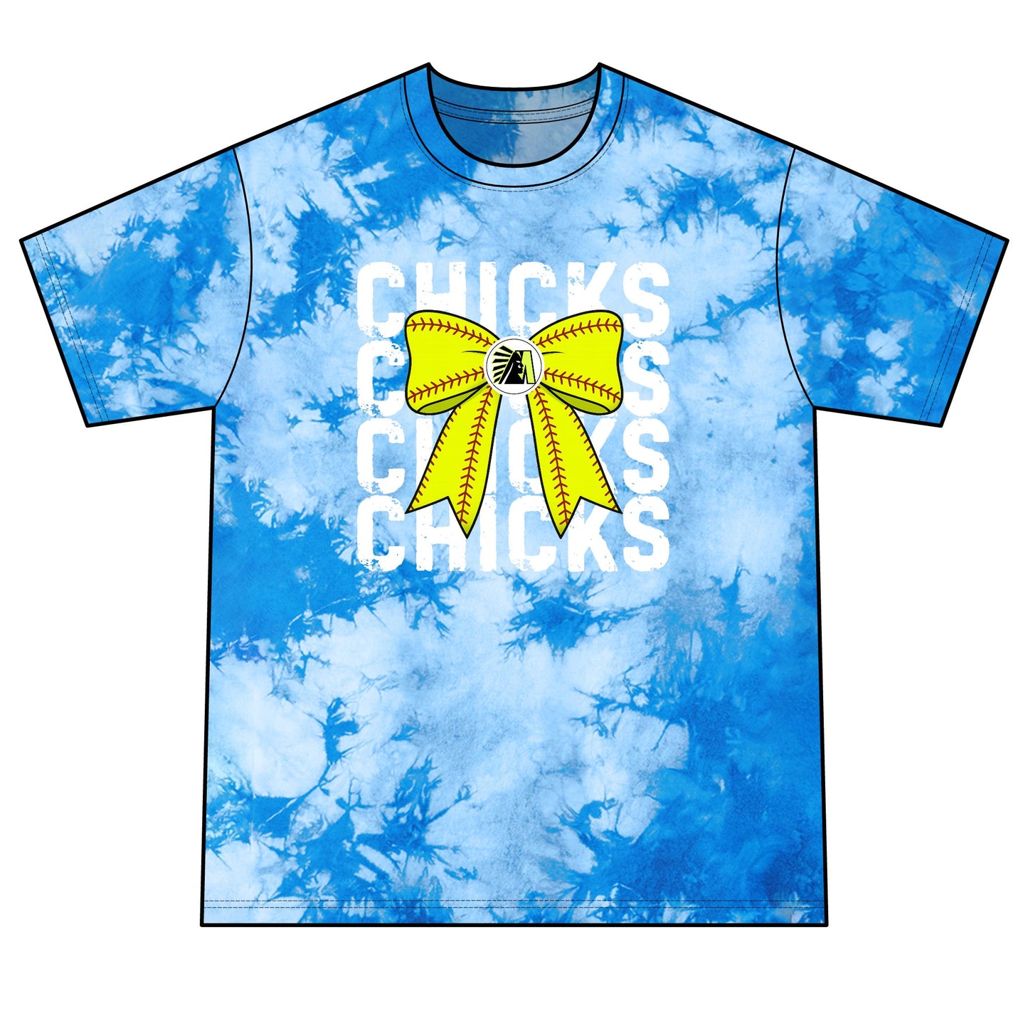 Chicks Tie-Dye Tee — Yellow Bow Graphic Soft Cotton Shirt