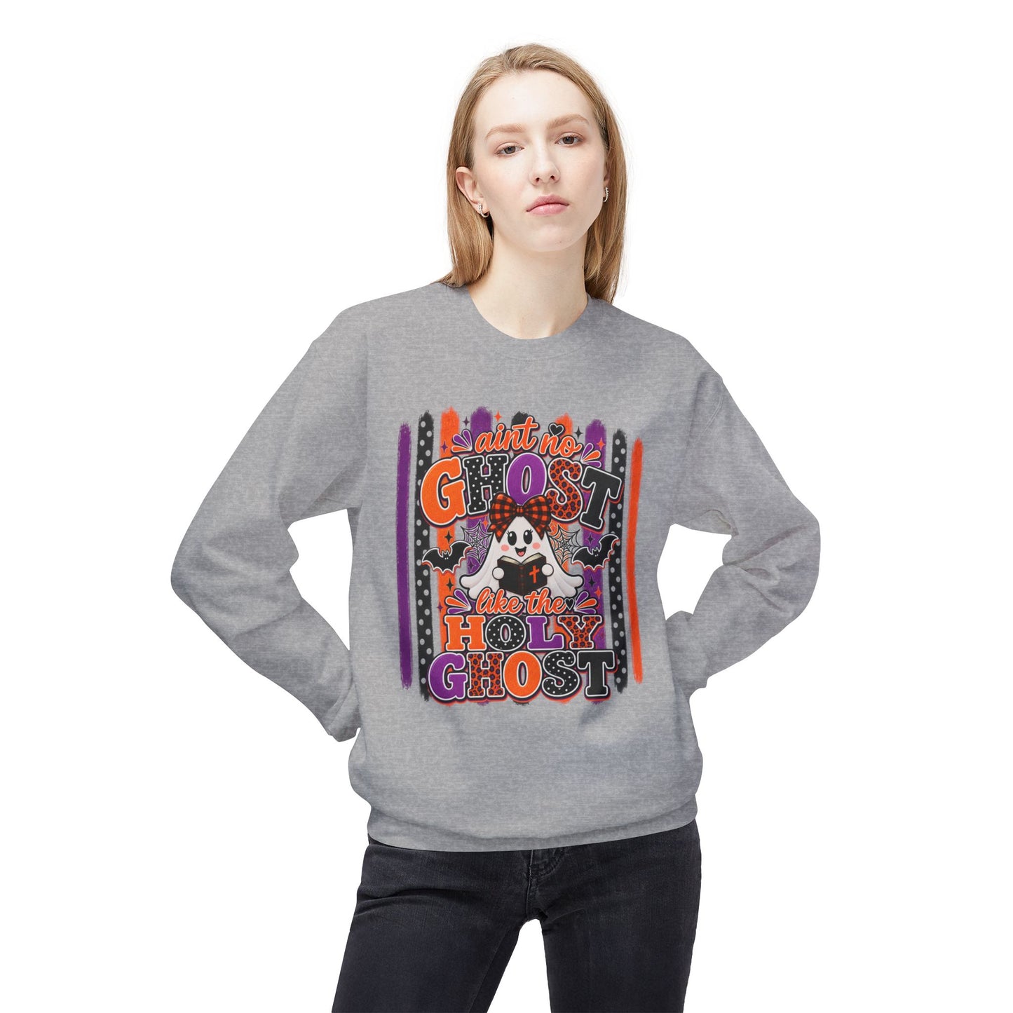 GILDAN - Halloween Ghost Crewneck Sweatshirt — "Ain't No Ghost Like the Holy Ghost"