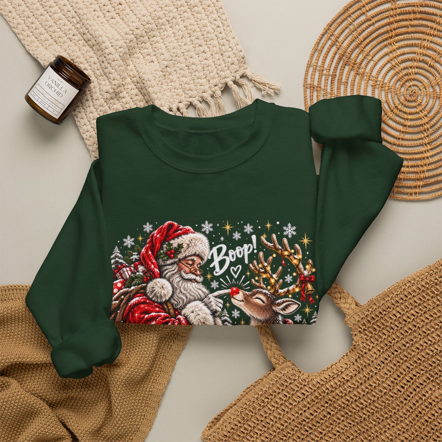 GILDAN - Christmas Santa and Reindeer Crewneck Sweatshirt