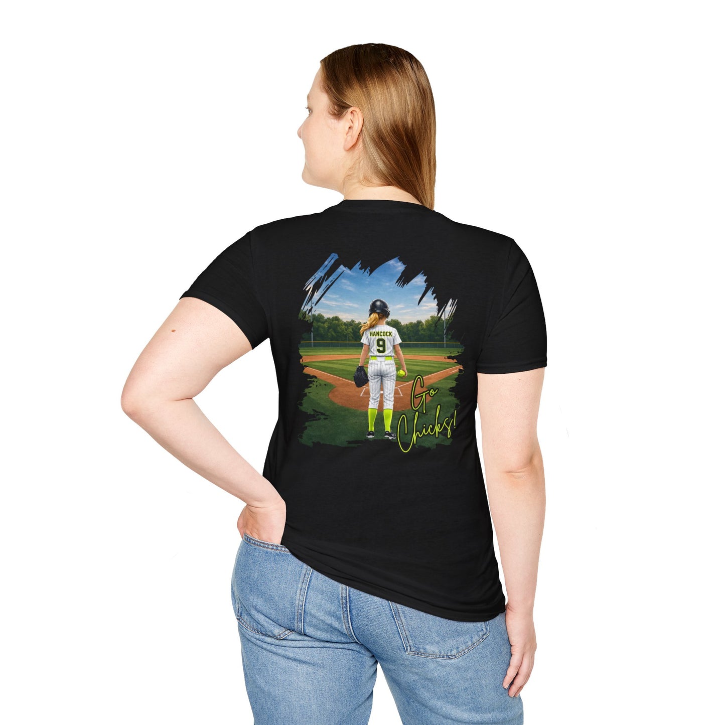 ***DO NOT ORDER THIS SHIRT - CONTACT ME @REFININGFAITHCOMPANY@GMAIL.COM TO PERSONALIZE THIS *** Softstyle T-Shirt - Custom Softball Player Photo Tee (Back Print)