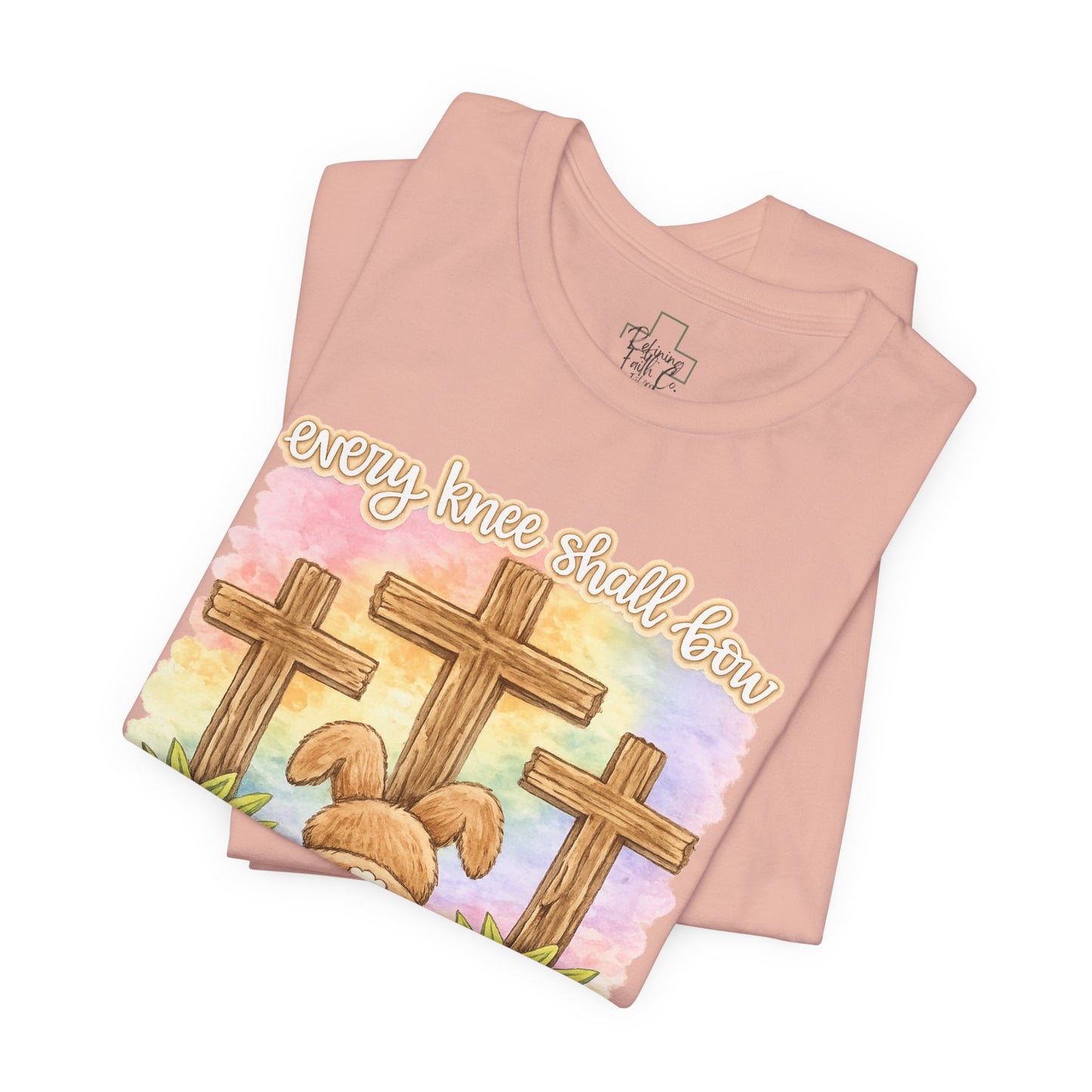 BELLA  CANVAS - Easter Bunny Kneeling at Crosses T‑Shirt — Christian Easter Faith Tee
