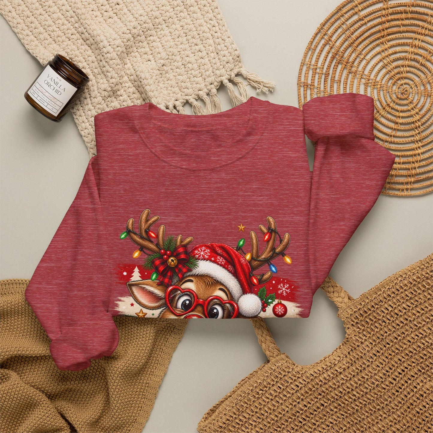 GILDAN - Cute Christmas Reindeer Crewneck Sweatshirt