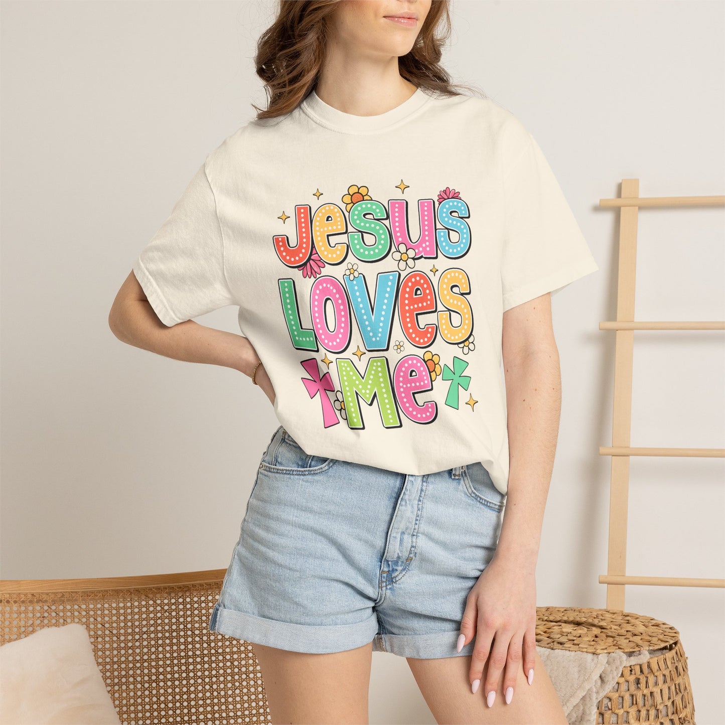 COMFORT COLORS - Jesus Loves Me T-Shirt — Colorful Retro Kids/Youth Faith Tee